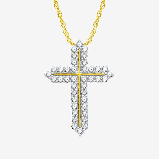 Womens 1 CT. T.W. Natural White Diamond 14K Gold Over Silver Cross 18 Inch Pendant Necklace