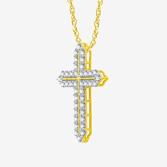 Womens 1 CT. T.W. Natural White Diamond 14K Gold Over Silver Cross 18 Inch Pendant Necklace