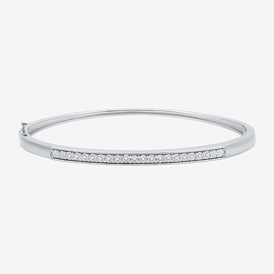 Womens 1/10 CT. T.W. Natural White Diamond Sterling Silver Bangle Bracelet