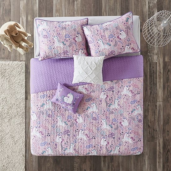 Intelligent Design Ella Unicorn Reversible 100% Cotton Quilt Set With Throw Pillows