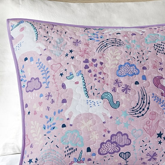 Intelligent Design Ella Unicorn Reversible 100% Cotton Quilt Set With Throw Pillows