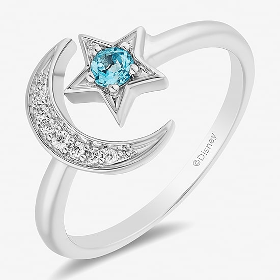 Womens Diamond Accent Genuine Blue Topaz Sterling Silver Aladdin Princess Jasmine Cocktail Ring