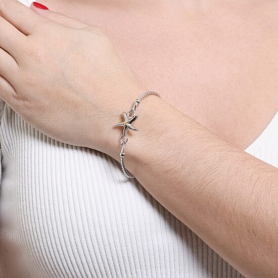 Silver Reflections Starfish Womens Pure Silver Over Brass Bangle Bracelet