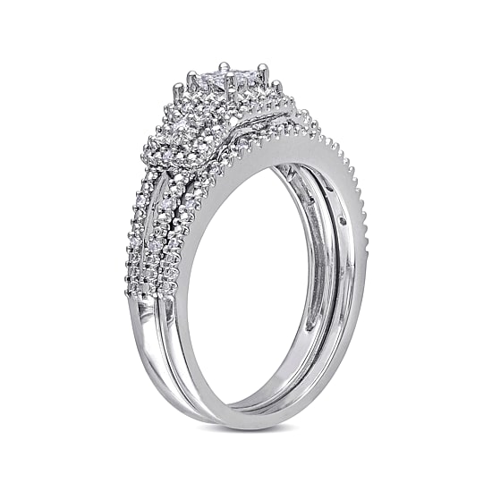 1/4 CT.T.W. Natural Diamond Sterling Silver 3-Stone Bridal Ring Set