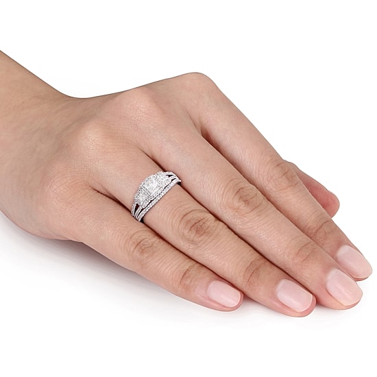 1/4 CT.T.W. Natural Diamond Sterling Silver 3-Stone Bridal Ring Set