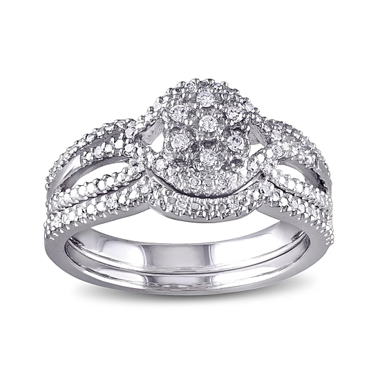 1/7 CT.T.W. Natural Diamond Sterling Silver Bridal Ring Set
