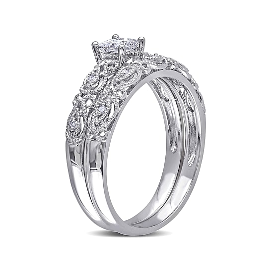 1/3 CT.T.W. Natural Diamond 10K White Gold Bridal Ring Set
