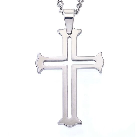 Mens Tungsten Cutout Cross Pendant Necklace