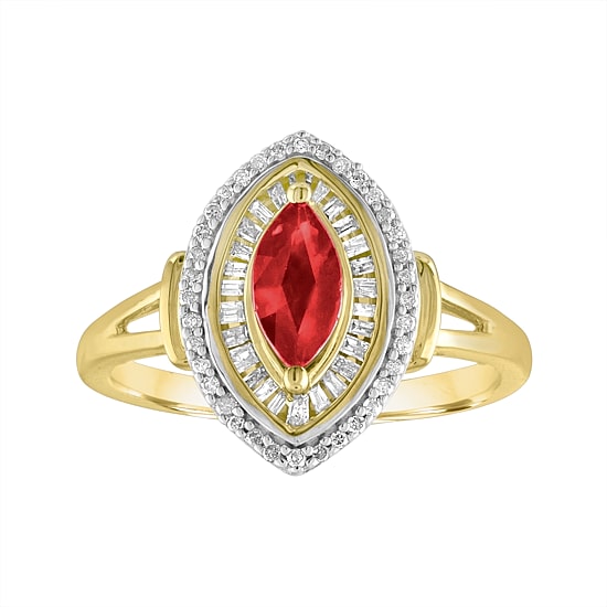 Womens Lead Glass-Filled Red Ruby 10K Gold Cocktail Ring