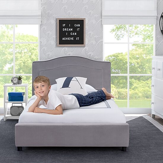 Upholstered Platform Twin Toddler Bed in Gray