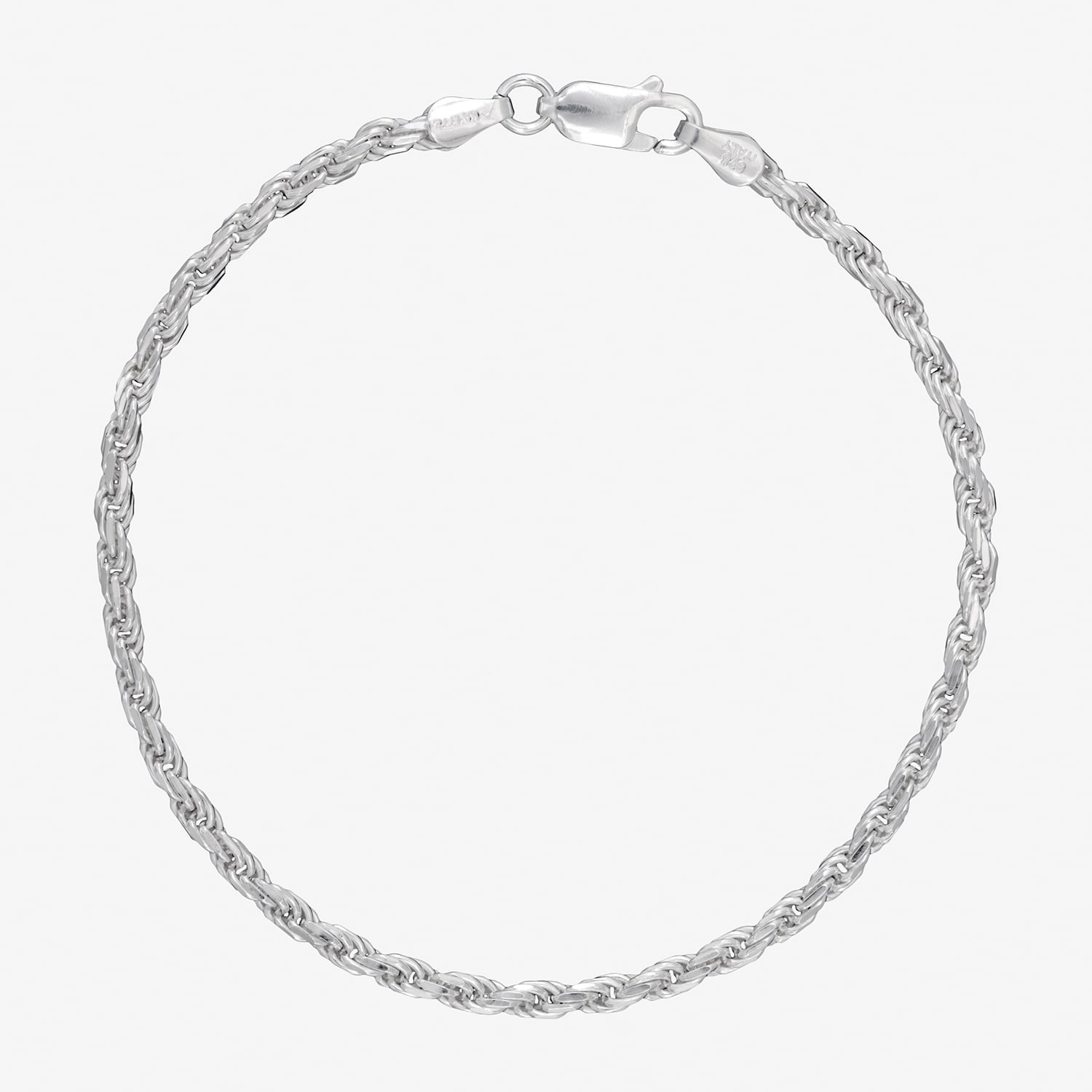 Made in Italy Womens Sterling Silver 7.5 Inch Solid Rope Chain Bracelet