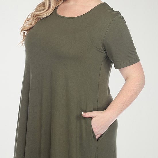 White Mark Womens Plus Midi Scoop Neck Short Sleeve A-Line Dress