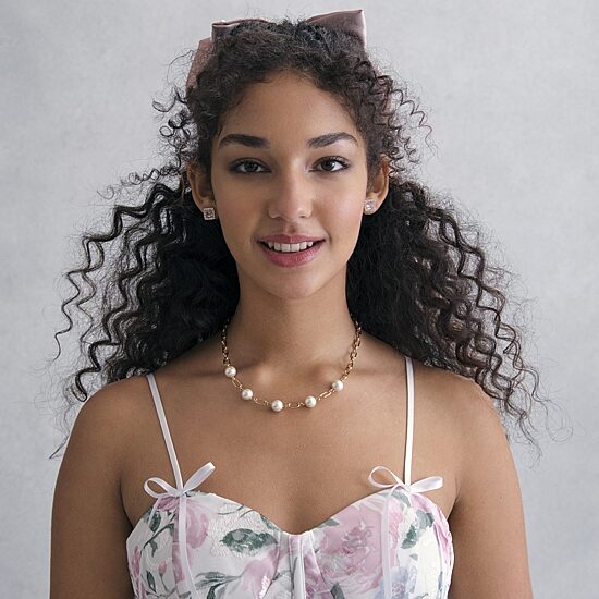 Liz Claiborne Gold Tone Collar Necklace And Drop Earring Womens White Simulated Pearl Round 2-pc. Jewelry Set