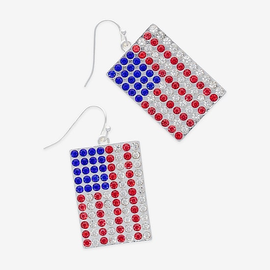Mixit Patriotic Usa Flag Womens Glass Drop Earrings