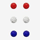 Mixit Patriotic Glitter Stud Womens Glass 3 Pair Earring Set