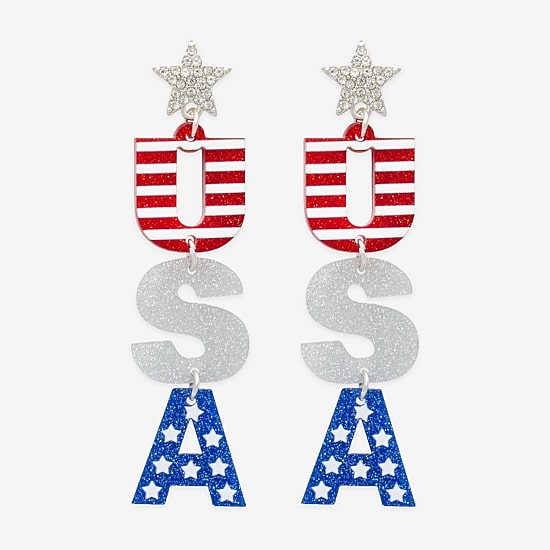 Mixit Patriotic Usa Flag Womens Star Drop Earrings