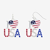Mixit Patriotic I Love Usa Womens Glass Heart Drop Earrings