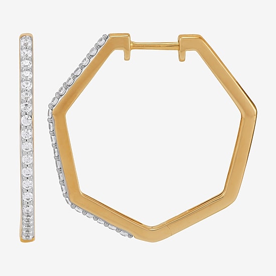 Limited Quantities! Womens 1/3 CT. T.W. Natural White Diamond 14K Gold Over Silver 24.5mm Hoop Earrings