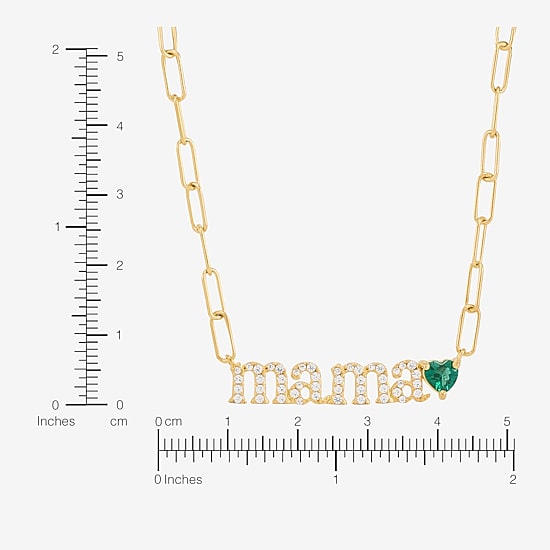 Limited Quantities! "Mama" Womens Lab Created Green Emerald 14K Gold Over Silver Heart 18 Inch Pendant Necklace