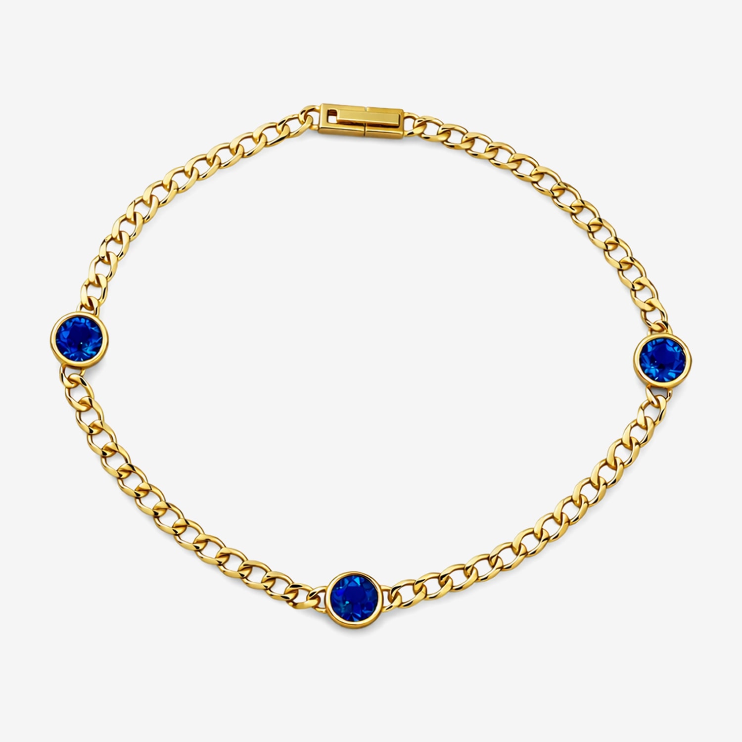 Lab Created Gemstone 14K Gold Over Silver 7.5 Inch Link Chain Bracelet