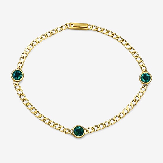 Lab Created Gemstone 14K Gold Over Silver 7.5 Inch Link Chain Bracelet