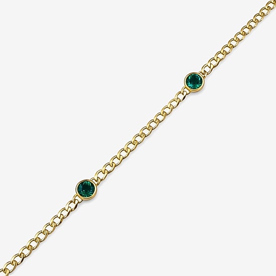 Lab Created Gemstone 14K Gold Over Silver 7.5 Inch Link Chain Bracelet