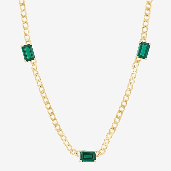 Womens Lab-Created Emerald 14K Gold Over Silver 18 Inch Curb Chain Necklace
