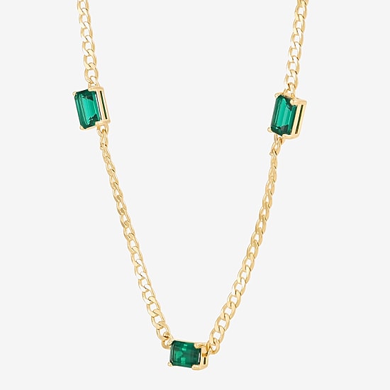 Womens Lab-Created Emerald 14K Gold Over Silver 18 Inch Curb Chain Necklace