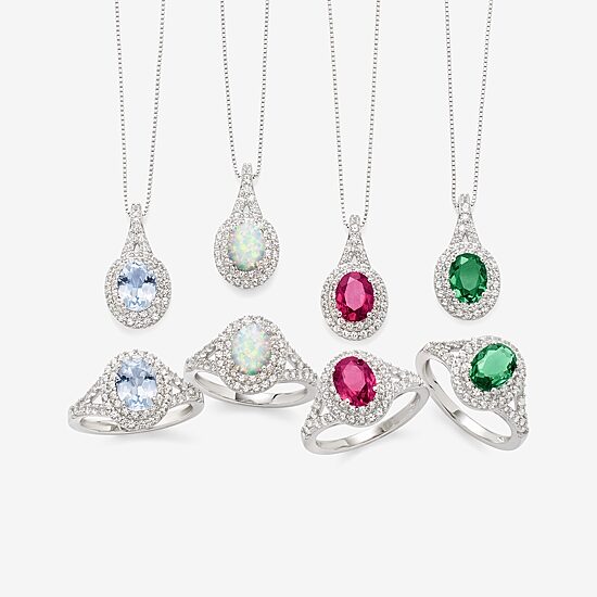 Gemstone & Lab-Created White Sapphire Sterling Silver Halo Pendant Necklace