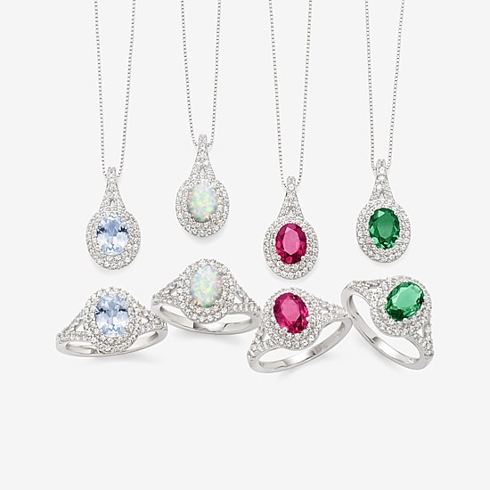 Gemstone and Lab-Created White Sapphire Sterling Silver Oval Double Halo Cocktail Ring