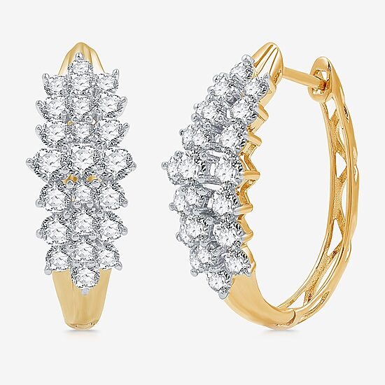 Womens 2 CT. T.W. Lab Grown White Diamond 10K Gold 22.7mm Hoop Earrings