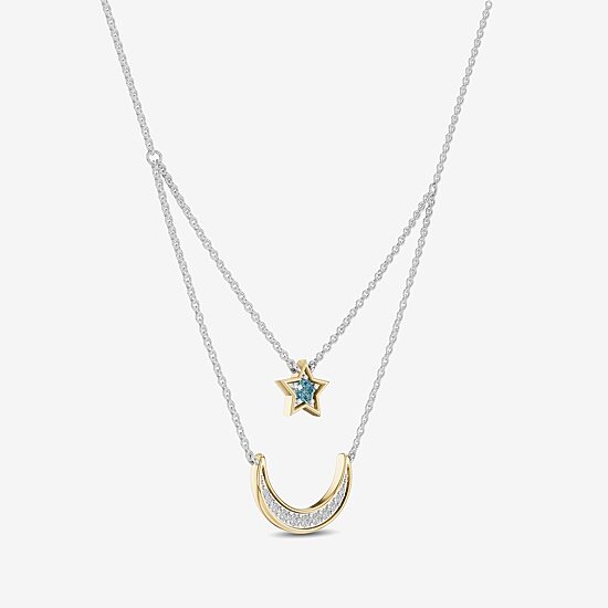 Enchanted Disney Fine Jewelry Womens 1/6 CT. T.W. Genuine Blue Topaz 14K Gold Sterling Silver 15 Inch Pendant Necklace