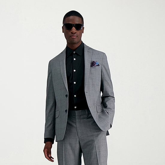 Haggar JMH Glen Mens Stretch Fabric Slim Fit Plaid Suit Jacket