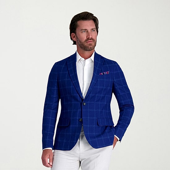 Haggar Slub Windowpane Mens Plaid Stretch Fabric Slim Fit Sport Coat