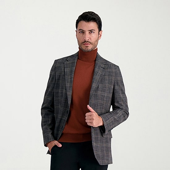 Haggar JMH Tailored Slub Glen Plaid Mens Stretch Fabric Modern Fit Sport Coat
