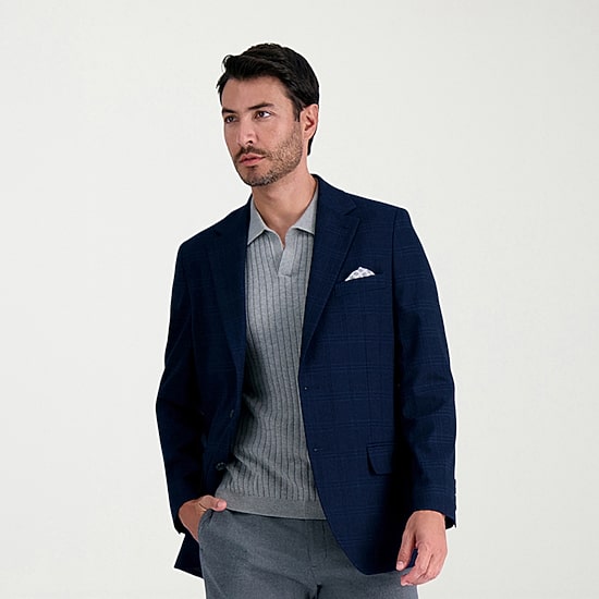 Haggar JMH Tailored Tonal Plaid Mens Stretch Fabric Modern Fit Sport Coat