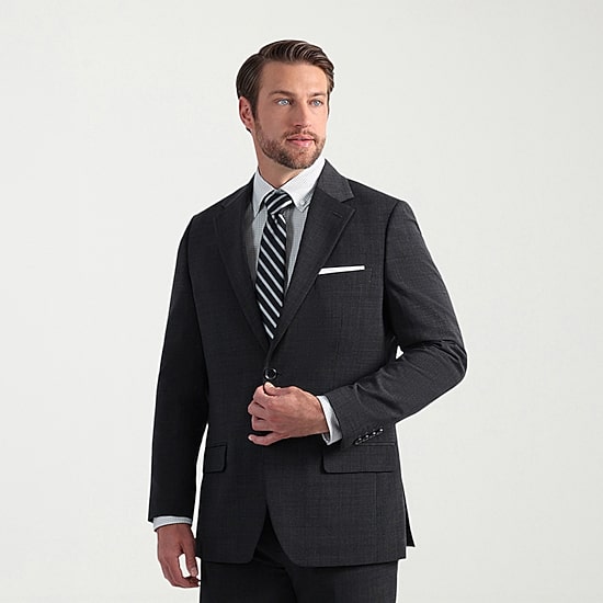 Haggar JMH Tailored Wool Windowpane Mens Stretch Fabric Modern Fit Suit Jacket
