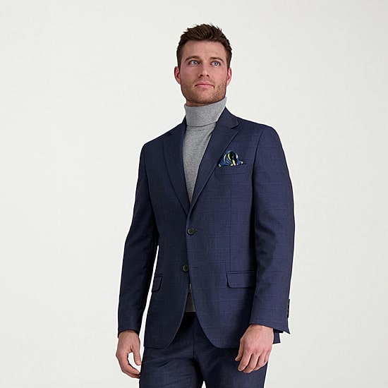 Haggar JMH Tailored Windowpane Mens Stretch Fabric Modern Fit Suit Jacket