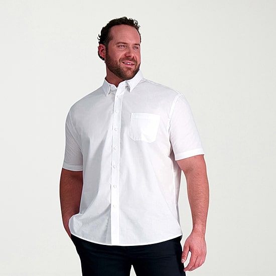 Haggar Life Khaki With Repreve Comfort Woven Mens Short Sleeve Regular Fit Stretch Fabric Big and Tall Button-Down Shirt