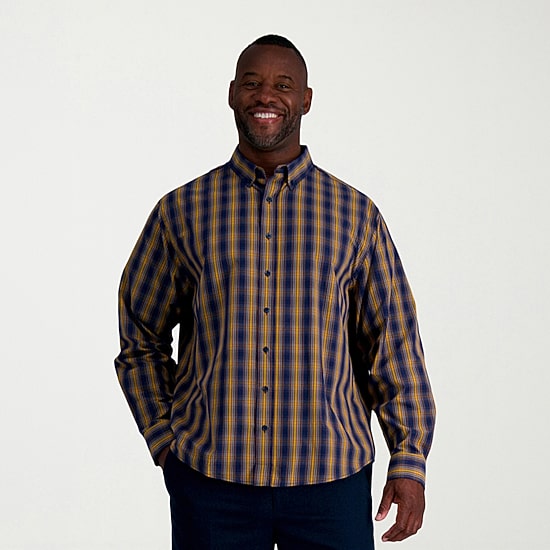 Haggar Mens Long Sleeve Regular Fit Big and Tall Button-Down Shirt