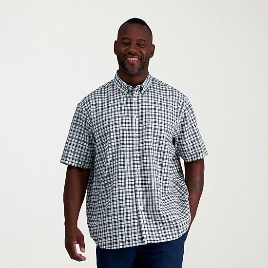 Haggar Linen Blend Mens Short Sleeve Regular Fit Big and Tall Button-Down Shirt