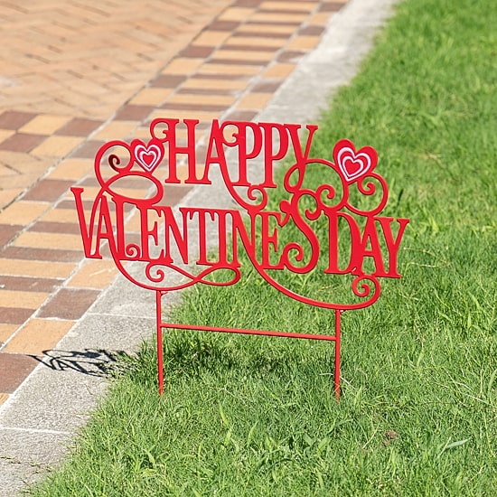 Glitzhome 24" Metal Happy Day Stake Valentines Day Yard Art
