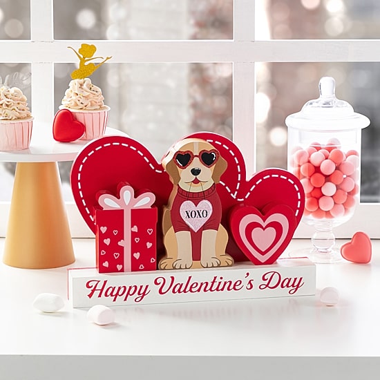 Glitzhome 12" Wooden Block Valentines Day Tabletop Decor