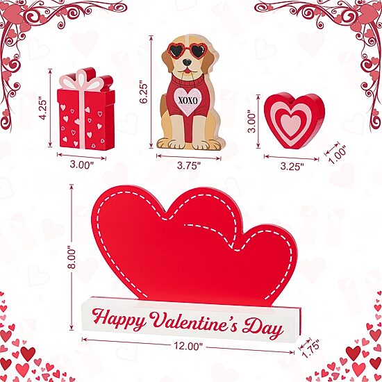 Glitzhome 12" Wooden Block Valentines Day Tabletop Decor