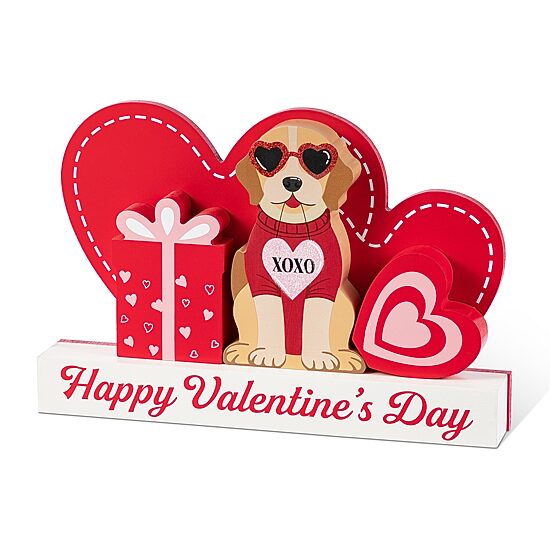 Glitzhome 12" Wooden Block Valentines Day Tabletop Decor