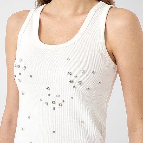 RM Rebecca Minkoff Womens Round Neck Studded Tank Top