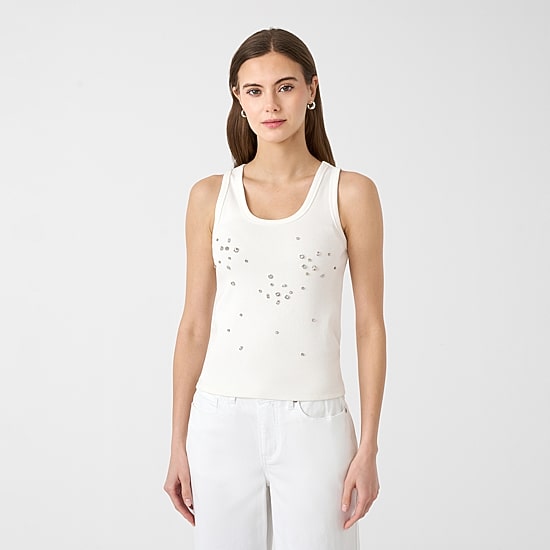 RM Rebecca Minkoff Womens Round Neck Studded Tank Top