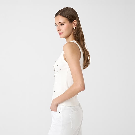 RM Rebecca Minkoff Womens Round Neck Studded Tank Top