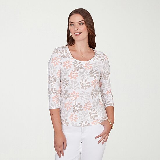 Hearts Of Palm Leaf Womens Scoop Neck 3/4 Sleeve T-Shirt