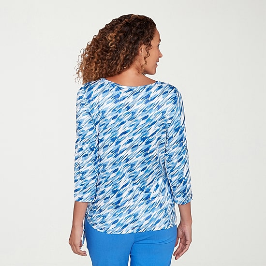 Hearts Of Palm Abstract Side-Drawstring Womens Round Neck 3/4 Sleeve T-Shirt